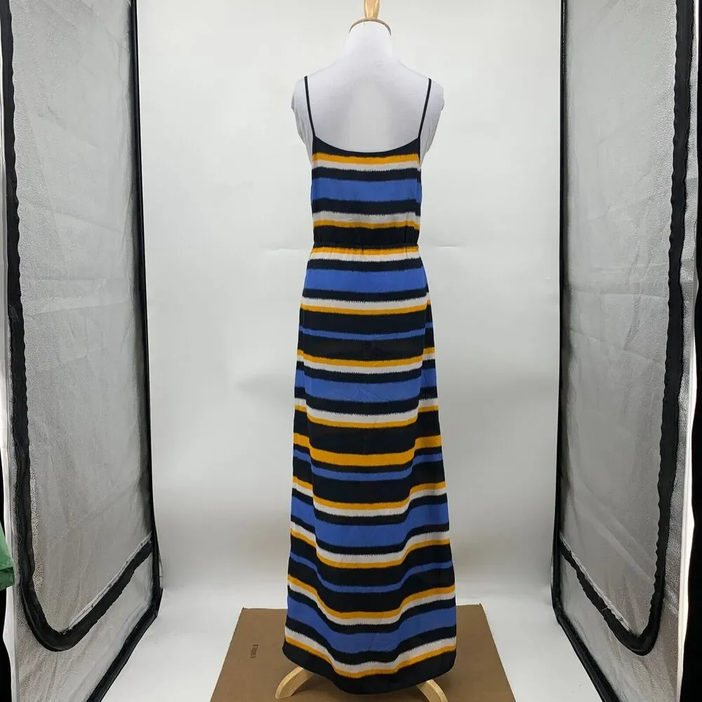 Michael Kors Striped Maci Maxi Dress Womens S Small Front Slit Waist Tie V Neck